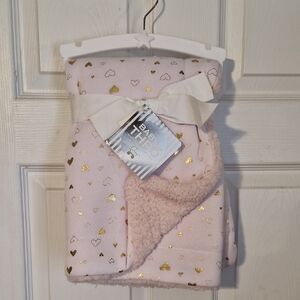 NWT Pink Baby Blanket with Gold Hearts